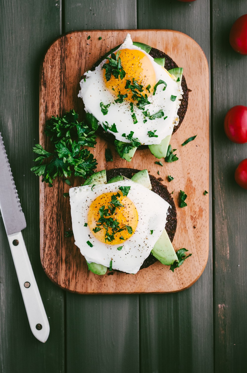 keto snack - herbed eggs with avocado on seed toast 